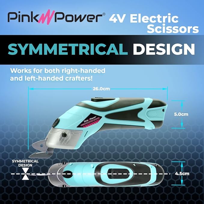 Pink Power Electric Fabric Scissors Box Cutter for Crafts, Sewing, Cardboard, Carpet, & Scrapbooking - Heavy Duty Professional Shears Cutting Tool - Aqua Splash Automatic Cordless Electric Scissors