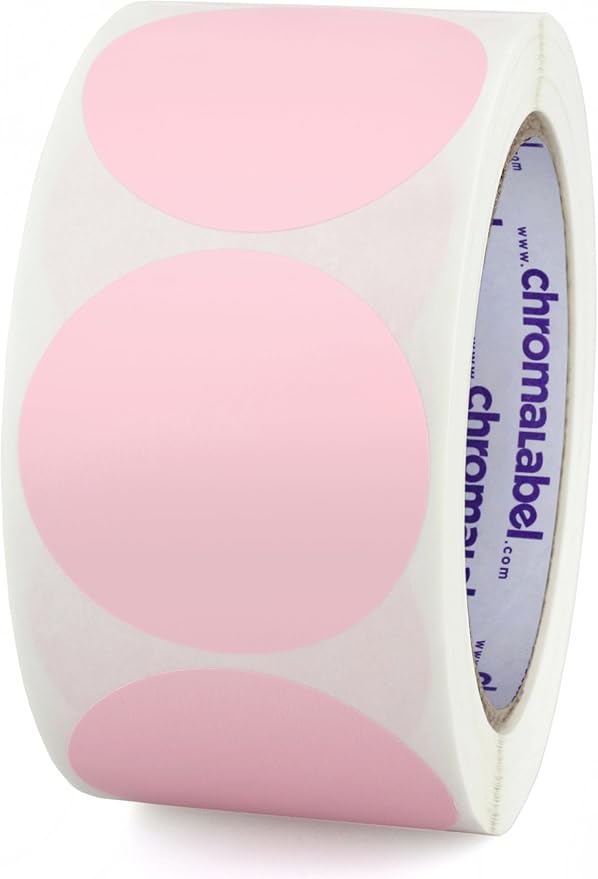 ChromaLabel 2 Inch Round Label Permanent Color Code Dot Stickers, 500 Labels per Roll, Pink