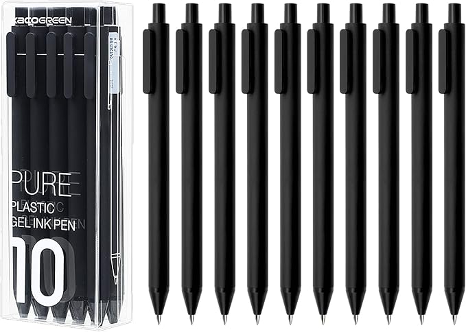 Kaco Gel Pens Black 0.5mm Fine Point 10 Pieces Retractable Aesthetic Pens Office Supplies (10 Black)