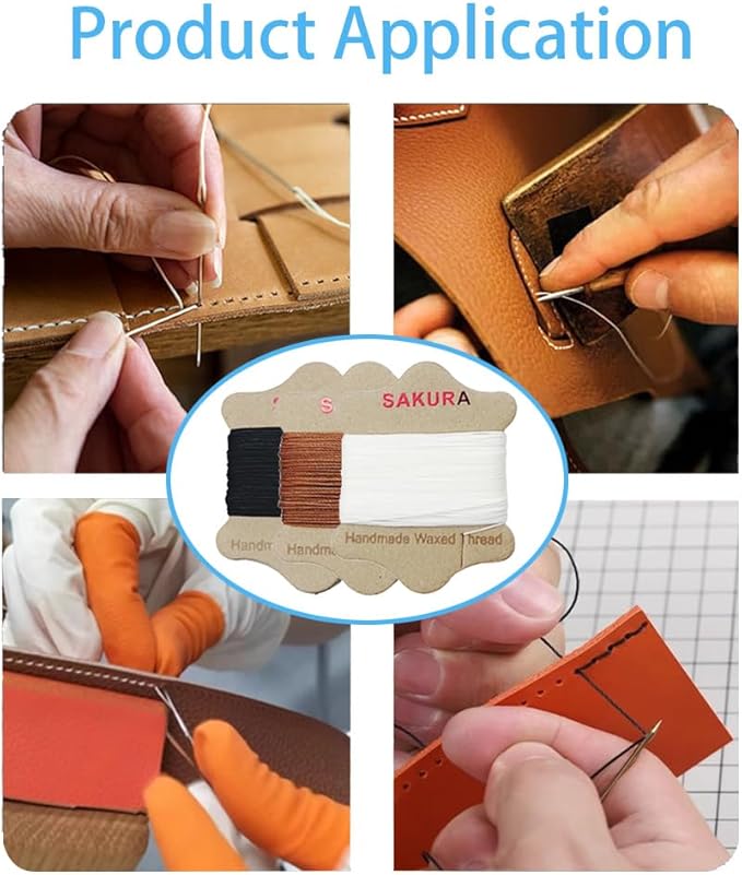 SAKURA Upholstery Repair Kit, 0.55mm ，Round Waxed Sewing Thread (3 Colors) & Heavy Duty Needles (7 PCS) for Leather, Canvas & Quilting Thread (3-White)