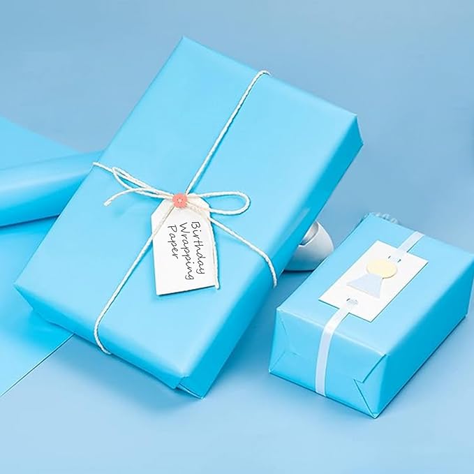 Vanhench 17.5"×963" (80 1/4FT) Blue Wrapping Paper, Sky Blue Kraft Paper Roll for Wedding/Fathers Day/Birthday/Baby Shower/Bouquet Flower Wrapping, Solid Color Blue Bulletin Board Paper