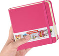 E-WEICHEN Square 5x5 inches 80gsm 96sheets/192 Pages Notebooks Blank Sketchbooks Travel Journal Pocket Hardcover Paint Writing Diary Memo Planner PU Leather Cover. Rose Pink