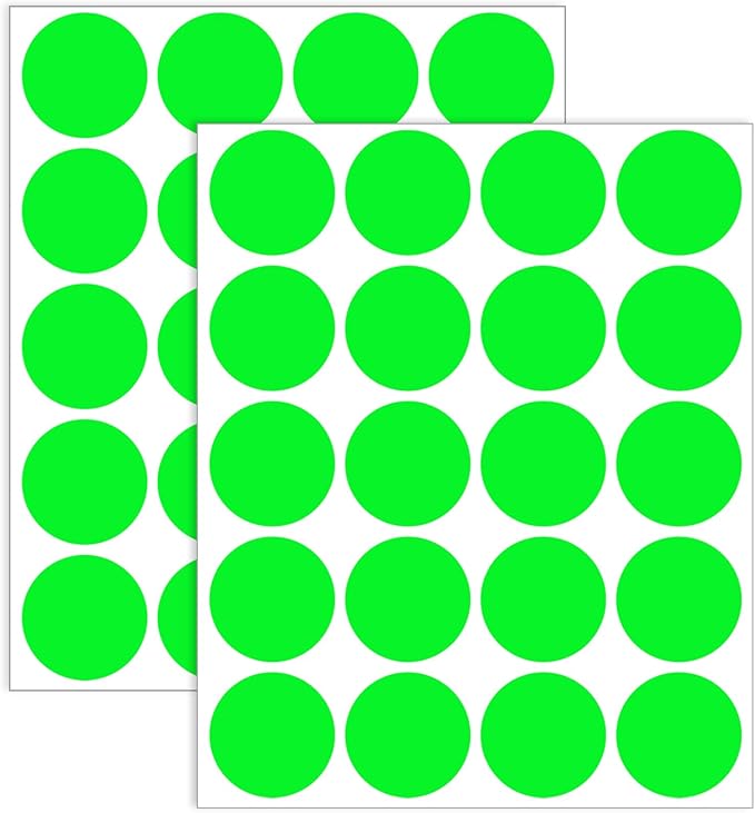 1.5" Round Colored Removable Stickers Labels - Fluorescent Green,Pack of 500