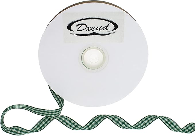 Gingham Ribbon 50 Yard Each Roll 100% Polyester Woven Edge (3/8" x 50 Yards, Dark Green)