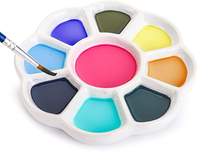 Ceramic Paint Palette,Porcelain Paint Palette,9-Well Watercolor Palette,Gouache Palette,Paint Mixing Palette for Watercolor Painting Palette Acrylic Painting