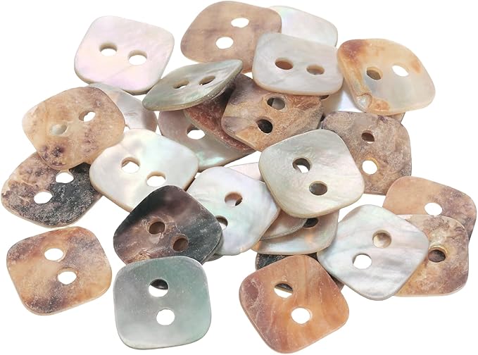 HARFINGTON 30pcs Pearl Shell Buttons 0.6" (15mm) 2 Hole Square Shell Sewing Button Natural for Cloth Craft Shirt DIY