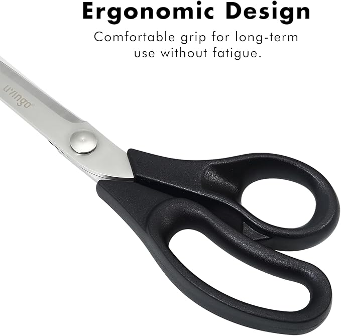 LIVINGO 9.5” Fabric Shears, Black Handle Stainless Steel Heavy Duty Sharp Bent Sewing Shears for Sewing, Quilting, Crafting Cutting Cloth, Leather, Paper