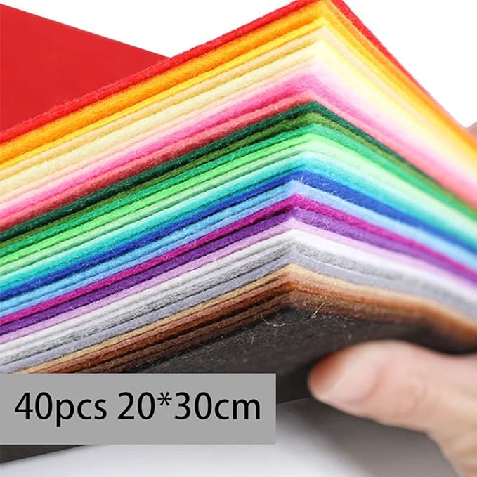 Felt Sheets, 40 Pcs 8 X 12 inches (20 X 30cm) 1mm Thick Soft Felt Fabric Sheet, DIY Craft Sewing Pre-Cut Quilt Squares, Premium Colorful Hard Fabric Sheets for Handmade Crafting and DIY Projects.