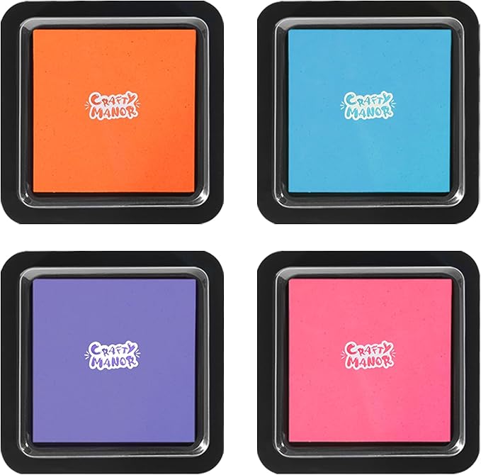 CraftyManor 4 Colors Washable Stamp Pad for Finger Paint, Latex Foam Fingerprint Inkpad, Water Base Ink Stamps Pads (4 Colors-01)