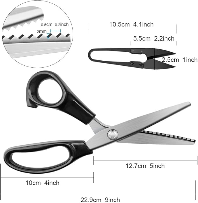 Pinking Shears for Fabric, Zig Zag Scissors, Ergonomic Grips, Ultra-Sharp, Professional Peaking Shears for Sewing, Craft, Dressmaking, 9 Inch, Black