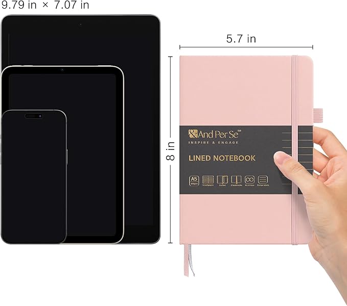 &And Per Se Lined Journal Notebook (3 Packs), 160 Pages 100GSM Thick Paper, A5 Hardcover College Ruled Journals for Writing, 5.7'' x 8'' (Cyan, Pink & Purple)