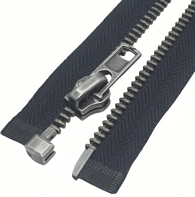 MebuZip #8 26 Inch Antique Silver Teeth Separating Jacket Zipper Right Handed Zipper Heavy Duty Metal Zippers for Men's Jackets Coats Sewing (26" RH)