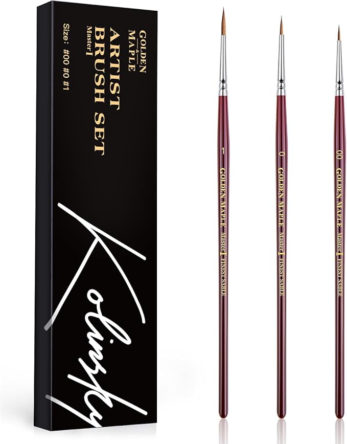 Kolinsky Sable Miniature Paint Brushes, Professional Fine Detail Paint Brushes, Golden Maple Round Point Paint Brush for Miniatures, Watercolor Details, Figures & Acrylic - Size 00, 0, 1