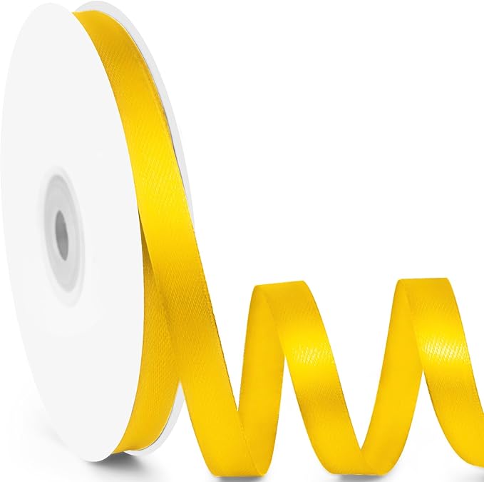 3/8" x 50 Yards Satin Ribbon - Yellow Silk Ribbon with Spool - Ideal for Gift Wrapping, Floral Bouquets, Crafts, Wedding Party Decorations, Christmas and Sewing Projects