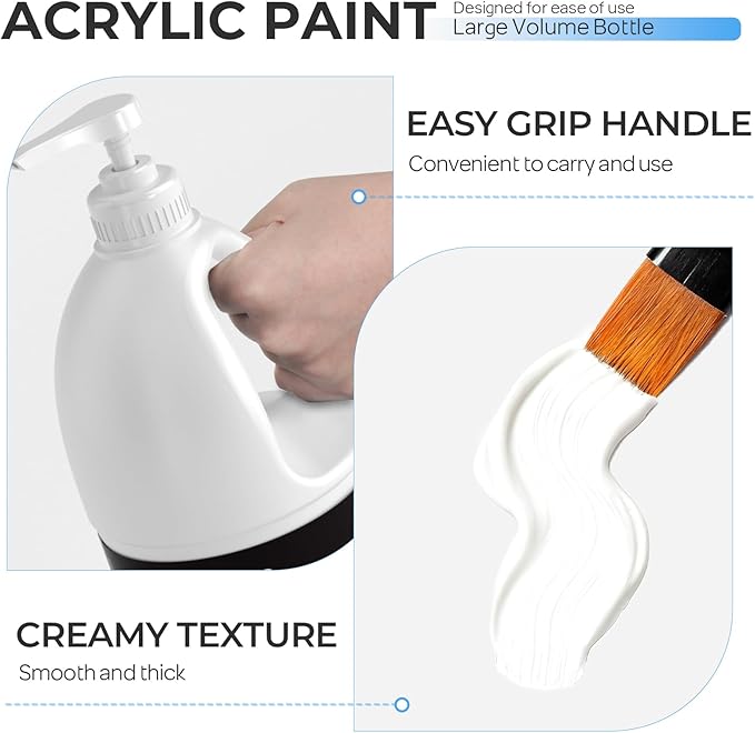 Nicpro Fluorescent White Large Acrylic Paint Set (69 oz, 2040 ml), Glow in the Black Light, Non-Toxic Neon Paint for Neon Party Decoration, DIY Project on Multi-Surface, Canvas, Rock, Wood, Craft
