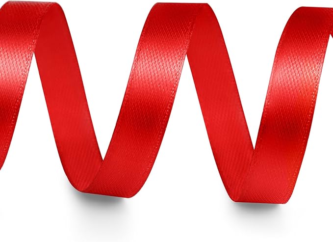 3/8" x 50 Yards Satin Ribbon - Red Silk Ribbon with Spool - Ideal for Gift Wrapping, Floral Bouquets, Crafts, Wedding Party Decorations, Christmas and Sewing Projects