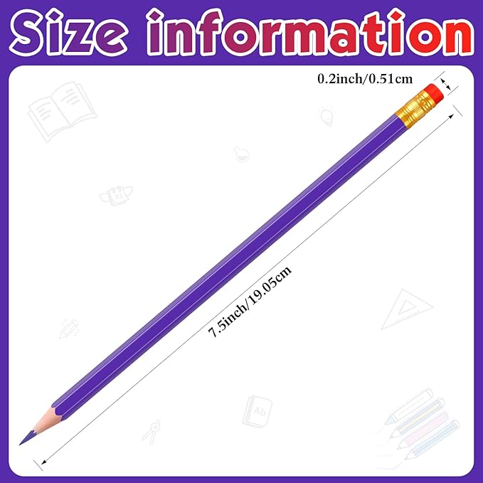 Zhanmai 24 Pieces Purple Pencils with Eraser Pre-sharpened Erasable Checking #2 HB Pencils with Erasable Tops for Writing Drawing Checking Coloring Tests Grading Map Coloring Editing Office Favors