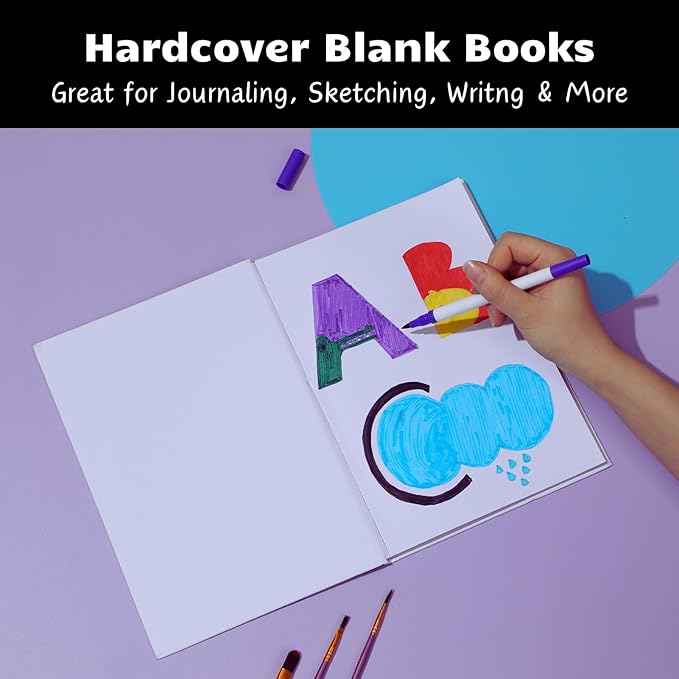 3 Pack Hardcover Blank Book,7x10 Inch Unlined Sketchbook Journal - 18 Sheets/36 Pages Each, Bulk Pack of White Hardcover Blank Books for Writing, Drawing Make Your Own Book, Multi-Purpose for Students & Adults