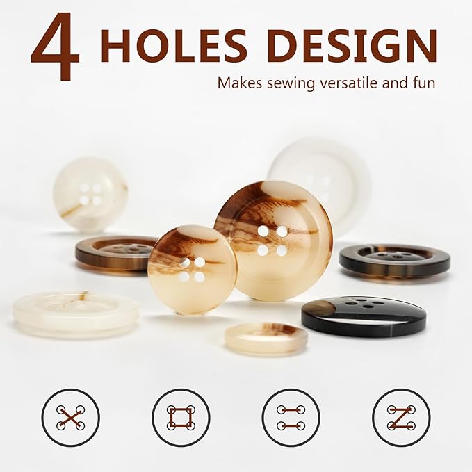 Sewing Buttons - Craft Buttons, 5 Sizes of 100 Pcs Versatile Buttons for Sewing, DIY Projects and Holiday Decoration (Ecru)
