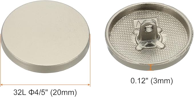HARFINGTON 50pcs 32L Metal Round Flat Sewing Buttons 20mm Alloy Shank Craft Replacement Button for Men Women Suit Woolen Coat Shirt Trousers Sewing Crafts, Grey