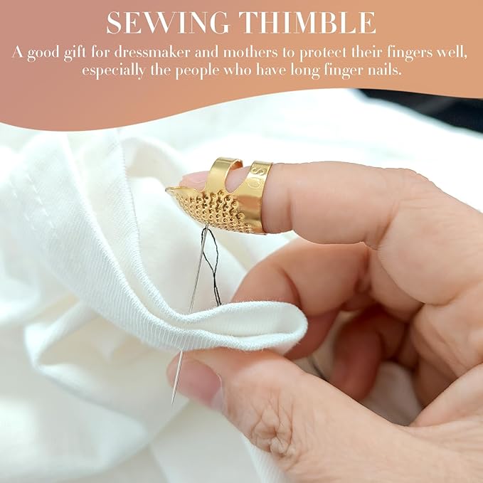 ZESION 4Pcs Sewing Thimbles, Adjustable Metal Thimbles for Hand Sewing Finger Protector, Quilting Craft Accessories for Knitting Needlework DIY Tools, Gold(2 Sizes, S/M)