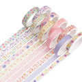 YUBBAEX 10 Rolls Sparkling Washi Tape Set 8mm Skinny Gold Foil Decorative Masking Washi Tapes for Journal,Scrapbook, Planner, DIY Crafts (Beautiful Flowers)