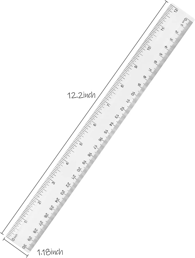 Clear Plastic Ruler 12 Inch Straight Rulers, Shatterproof Ruler with Inches and Centimeters for School Classroom, Home, or Office (2pcs)