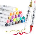 TRANSON 24 Colors Chisel and Brush Dual-tip Acrylic Paint Marker Pen Set for Canvas Rock Wood Leather Ceramic DIY Painting