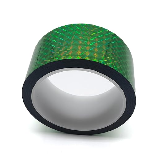 Reflective Crafting Tape, Graphic Glitter Holographic Prism Tape, for Craft Project, DIY Art, Holiday Packing, Wrapping, Keep Birds Away, 1.8 Inches by 55 Yards (Holographic-Green)