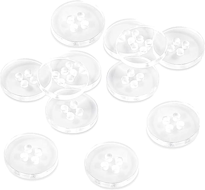 Clear Buttons Pack of 100 3/4" (19 mm) Transparent Sewing Buttons 0.75 inch 4 Hole 30L Round Bulk Crafts Replacement Large Plastic Button for Dress Pants Shirt Skirt Blouse Decorative Craft DIY