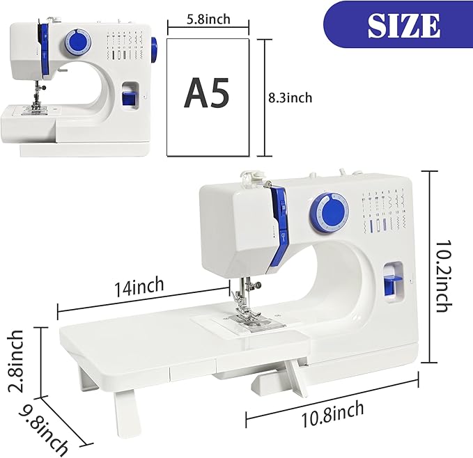 Mini Sewing Machine, Dual Speed Double Needle, 14 Stitch Portable Sewing Machine for Beginners, Adults, Home Use