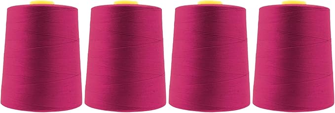 Mandala Crafts 4 Pack of Serger Threads Cones Spools - 20S/2 24000 Yards Polyester Magenta Threads for Sergers Machine and Overlock Quilting Sewing Machine