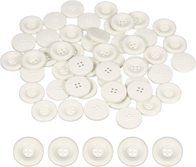 HARFINGTON 50pcs Sewing Button 25mm (1 Inch) 4 Holes Resin Thickened Round Crafting Replacement Buttons for Clothing DIY Crafts Decoration, White