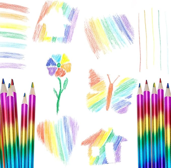 24 Pieces Rainbow Colored Pencils, 4 Color in 1 Colorful Rainbow Pencils for Kids Multi Colored Pencil with Pencil Sharpener Laser Colored Pencils Bulk for Drawing Kids Adult School Painting