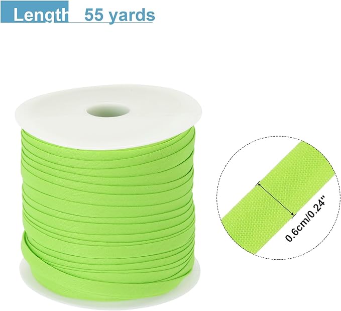 MECCANIXITY 1/4 Inch Double Fold Bias Tape Polyester Continuous Bulk Bias Tape for Sewing,Seaming Quilting Hemming Binding Crafts (Fruit Green 55 Yards)