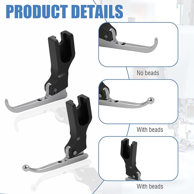 P369 New Bead Sequin Presser Foot 2Pcs, Special Sewing Machine Foot for Wedding Dress Fabric, Includes 1 with Beads and 1 Without Beads