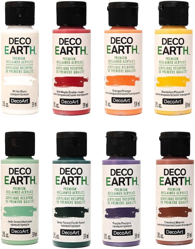 DecoArt DecoEARTH Acrylic Paint Set “Farm to Table” Reclaimed Premium Paint Set of 8 (2 oz.) Environmentally Friendly, made from Recycled Household Paint