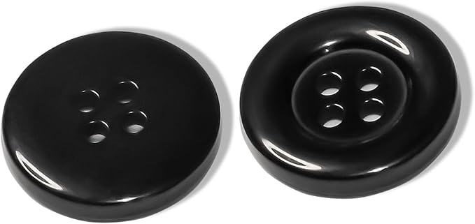 100 Pcs Black Sewing Buttons 3/4" (19 mm) Round Flat Glossy Buttons 4-Hole 30L Large Plastic Buttons Polished Uniform Bulk Buttons for Sewing Workwear School Chef Aprons Pants Jacket Bags Craft DIY