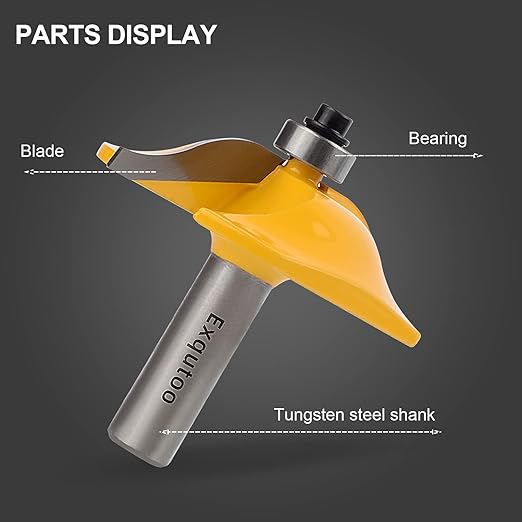 Exqutoo 3PCS 1/2" Shank Router Bit Set, Raised Panel Cabinet Door Making Router Bits, Cemented Carbide Router Bits, Woodworking Tools Router Door & Window Bits (Tenon Joint Cutter Diameter: 1-5/8")