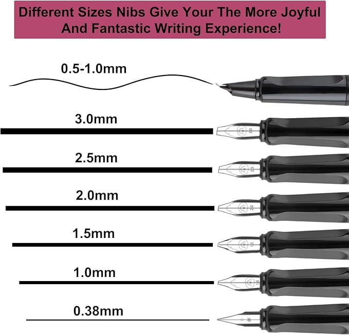 Calligraphy Pen set,Fountain Pens with 8 Different Replaceable Nibs with 60 Ink Cartridges(12 Colors),Calligraphy set for Beginner Writing Drawing.