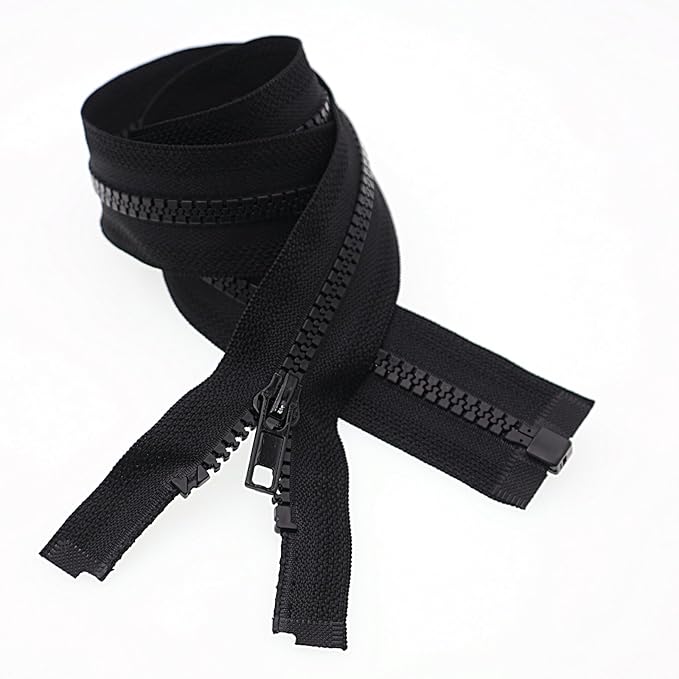 SHUNLI 2PCS #5 24 Inch Separating Jacket Zippers, Black Molded Plastic Zipper Bulk for Sewing Crafts Coats Bags