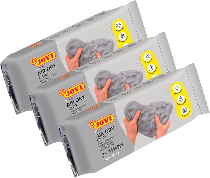 Jovi - Air Dry Modeling Clay, Set of 3 Clay Bars, 1.1lb Each, Total of 3.3lb, No Oven Needed, Stone Gray Color, Pottery Clay Perfect for Arts and Crafts Projects (P85G/3)