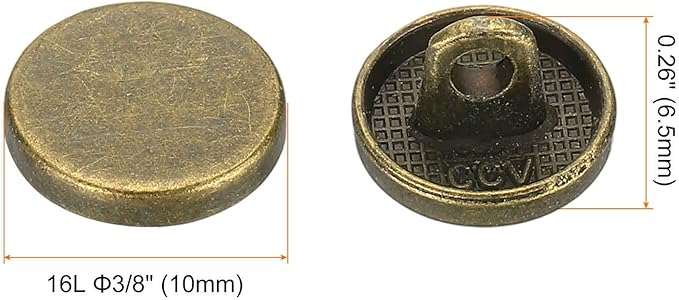 HARFINGTON 50pcs 16L Metal Round Flat Sewing Buttons 10mm Alloy Shank Craft Replacement Button for Men Women Suit Woolen Coat Shirt Trousers Sewing Crafts, Bronze