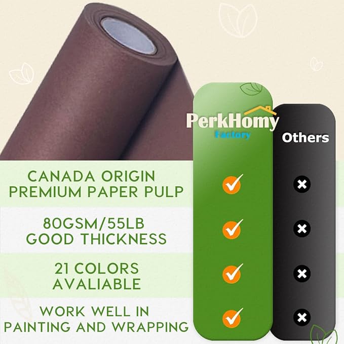 PerkHomy Coffee Kraft Paper Roll 17.5" x 960" (80') for Gift Wrapping Bouquet Flower Art Painting Craft Writing Packaging Shipping 80GSM 55LB (Coffee, 17.5" x 80')
