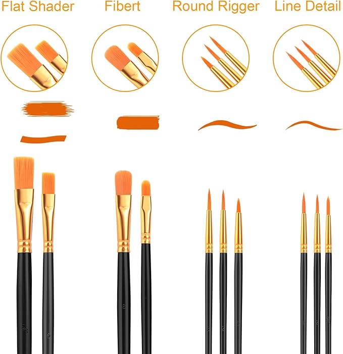 AROIC Acrylic Paint Brush Set, 2 Packs / 20 pcs Nylon Hair Brushes for All Purpose Oil Watercolor Painting Artist Professional Kits (Black)