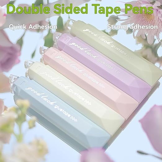 4PCS Double Sided Tape Pens, Double Sided Tape Roller, 6 mm x 196 Inch Gradient Color Glue Tape Roller, Adhesive Tape for Scrapbooking, Gift Wrapping, Photo Mounting, School Office & Crafts (Blue)