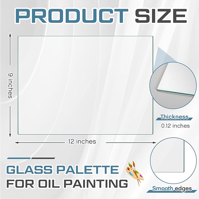 Nuanchu 1 Pcs 9 x 12 Inches Clear Tempered Glass Palette for Oil Painting Keeps Wet Paint Fresh Scratch Resistant Easy Clean up for Palette Artist Supplies DIY Color Mixing