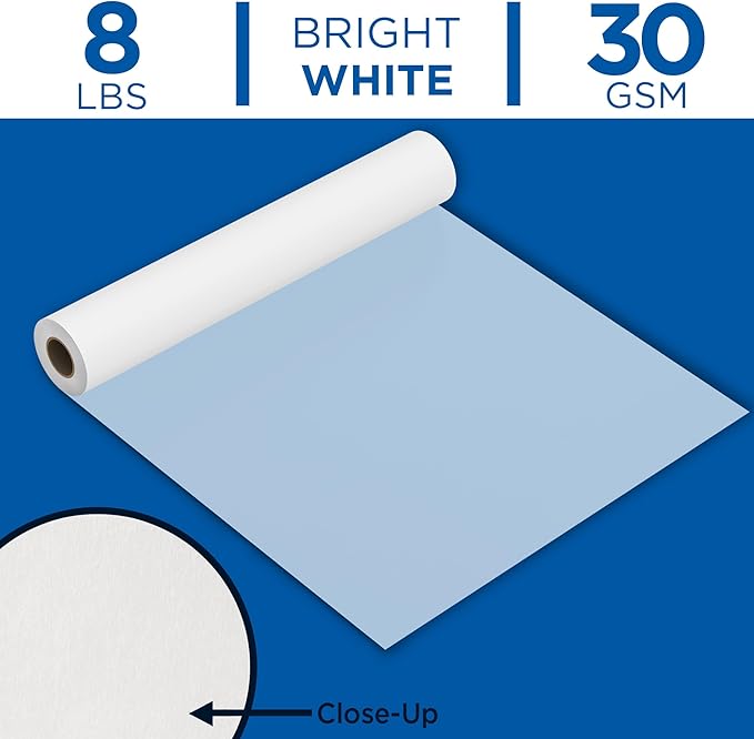 ALVIN 55W-L Lightweight Tracing Paper Roll, White, Suitable with Ink, Charcoal, Felt Tip Pen, for Sketching or Detailing - 36 Inches x 50 Yards, 1-inch Core