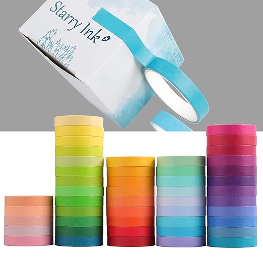 48 Rolls Washi Tape Set, 7.5mm Rainbow Colored Masking Tape, Decorative Tape for Bullet Journaling, Scrapbooking, DIY Arts & Crafts, Vision Board, Holiday Decoration