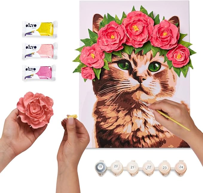 OKTO Art Kit A Cat in a Flower Crown | Arts & Crafts DIY Painting with Modeling Claу | Claу Kit for Painting | Painting Kits for Adults for Home Decoration Claу for Adults